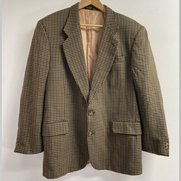 Oscar de la Renta Vintage Oversized blazer 42R. Mens Tweed tan brown houndstooth - Picture 8 of 16